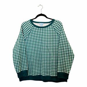 Draper James Gingham Checked Natalie Sweatshirt Size 1X Evergreen NWOT C25